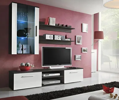 Image de Ensemble complet de 5 éléments pour salon : étagères, armoire murale, meuble TV