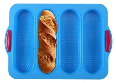 Produktbild von Baguette-Backblech für 4 Baguettes 34x24x3 cm Antihaft Silikon perforiert mit Edelstahlrahmen