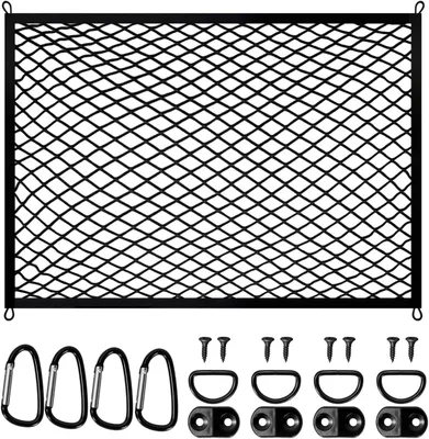 Obrázok produktu pre Batožinová sieť 80 x 60 cm, elastická, 4 háčiky, 4 karabíny, do kufra
