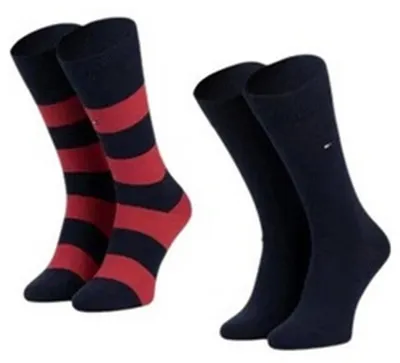 Obrázek produktu pro Tommy Hilfiger – ponožky pro muže (balení po 2 párech) NA1125 (43 EU – 45,5 EU) (námořnická modrá/červená)