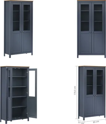Produktbild von vidaXL Highboard Hill Grau 85x37x170,5 cm Massivholz Kiefer - Highboard - Highboards - Schrank - Bücherschrank