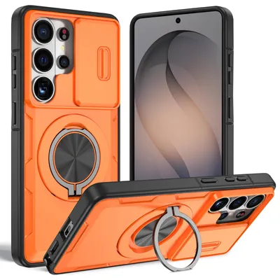 Produktbild von Magnetische Hülle für Samsung Galaxy S26 Ultra, Militär Stoßfest Handyhülle mit Kameraschutz und Ringhalter Ständer Orange