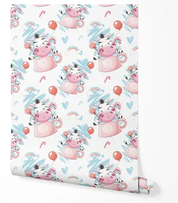 Immagine prodotto di Carta da parati in tessuto non tessuto cameretta mucca cartoon carina 5m x 0.5m