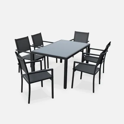 Immagine prodotto di Set tavolo da giardino in alluminio e textilene con 6 sedie, Antracite