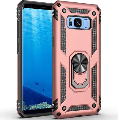 Produktbild von LaimTop Galaxy S8 Hülle, Hybrid Robuste Rüstung Drehbarer Ring Halter Ständer Dual Layer Hard PC + TPU Stoßfest Schutzhülle für Samsung Galaxy S8 Roségold