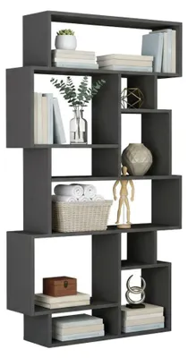 Produktbild von Bücherregal Dlusuard, Büroregal, Mobiler Buchhalter, Bücherbrett, 96x26h169 cm, Anthrazit