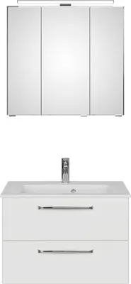 Produktbild von Badezimmer Waschplatz mit Mineralmarmor Waschbecken TRENTO-66 in weiß Glanz, B/H/T: ca. 77/200/50 cm