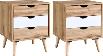 Produktbild von 2er-Set Nachttische mit 3 Schubladen - Holzfarben & Weiß - LURVIA