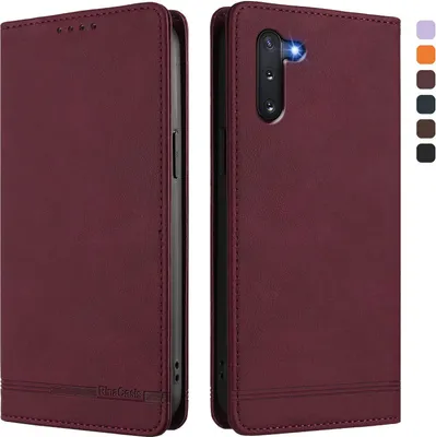 Obrázek produktu pro Pouzdro pro Samsung Galaxy Note 10, retroPolyuretankožené flip pouzdro s stojánkem a přihrádkami na karty Červený