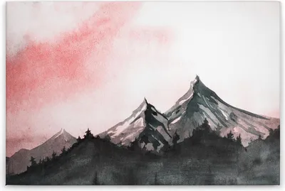 Produktbild von Leinwandbild Landschaften 60 x 90 cm - Wandbild Berge Wald Rot Weiß - Keilrahmen Wohnzimmerdeko Wanddeko Wandgemälde