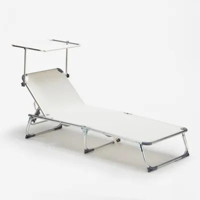 Produktbild von Sonnenliege Strandliege Klappbar Aluminium mit Sonnendach California - Weiß