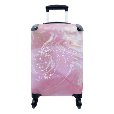 Produktbild von MuchoWow® Koffer Handgepäck Trolley Rollkoffer Kleine Reisekoffer mit 4 Rollen - Marmor - Weiß - Rosa - Glitzer - Cabin Size < 55x40x23 cm & 55x40x20 cm - Fotokoffer - Kabinenkoffer - Boardgepäck - Reise-Box - Reisekoffer - Reisegepäck - Koffer mit Bild - Trolley für Kinder