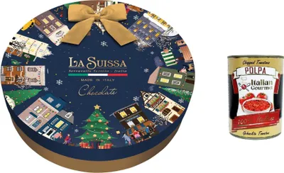 Produktbild von La Suissa Ghirlanda Packung mit Milch-, Zartbitter- und Karamellschokolade 450gr + Italian Gourmet polpa 400g