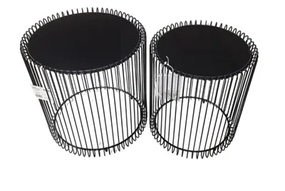 Produktbild von Design-Beistelltische 2er-Set in schwarz aus Eisen mit schwarzer Glasplatte – Ø45x46 cm & Ø38x44 cm