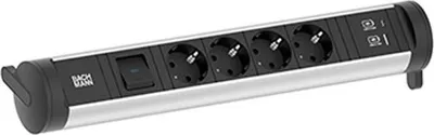 Imagen del producto de BACHMANN, toma de corriente con base para 4 enchufes CEE 7/3, 1 interruptor, 1 puerto USB A/C, 22W, cable de 0,2 metros, modelo GST18