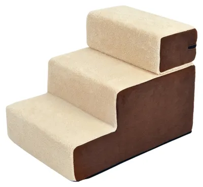 Productafbeelding van Huisdiertrap, hondentrap, kattentrap, 3 treden voor katten en honden, pluche, beige, 54 x 40 x 39 cm