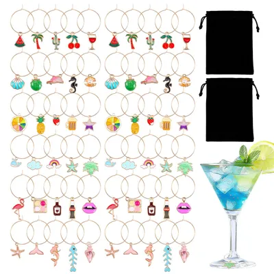 60 Weinbecher-Anhänger Strandmotive Markierungsringe