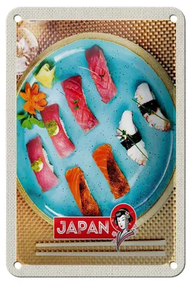 Produktbild von Blechschild Reise 12x18cm Japan Asien Fisch Sushi Gerichte Alge Schild