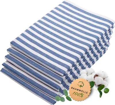Produktbild von 5er Set Geschirrtücher gestreift aus 100% Baumwolle, 50x70 cm, blau weiß