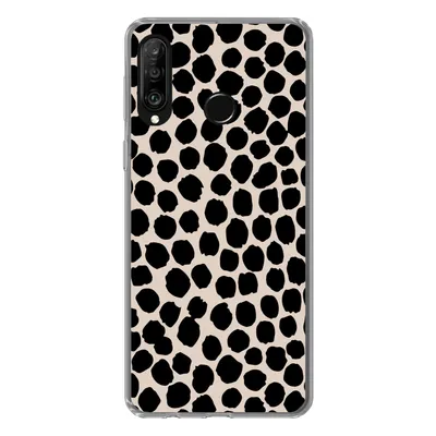 Produktbild von MuchoWow® Handyhülle Schutzhülle Hülle für Huawei P30 Lite Polka dots - Schwarz - Beige Silikon Softcase Handy Hülle - Handyhülle