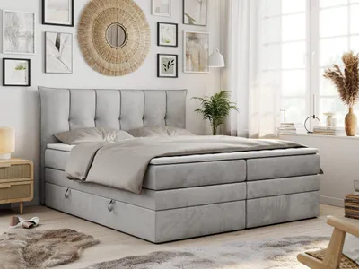 Produktbild von Boxspringbett 7-Zonen Taschenfederkernmatratze und Topper - PREMIUM-10-KING - 200x200cm - Hellgrau - H4