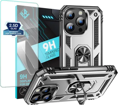 Produktbild von Armor Outdoor Handyhülle für Apple iPhone 15 Pro Handy Panzer Case Schutzhülle mit 9H Displayglas Displayschutz Farbe: Silber