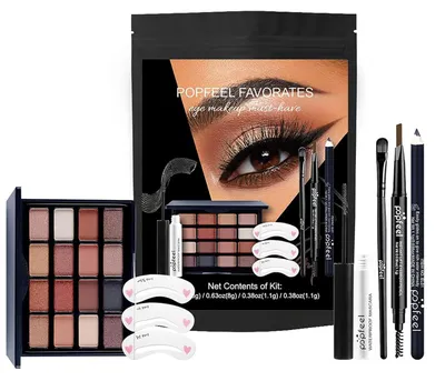 Productafbeelding van Make-up set: oogschaduw, mascara, wenkbrauwpotlood, kwasten, meerkleurig. #A