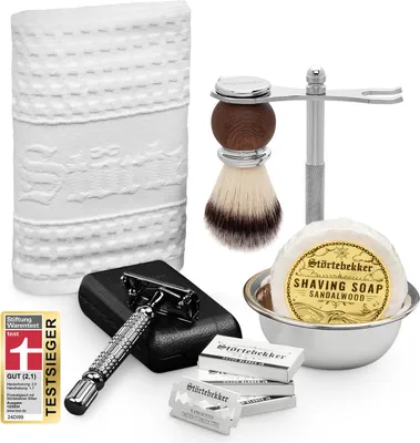 Produktbild von Störtebekker Genießer Set - Rasierhobel Schwarz – mit handgefertigtem Lederetui Schwarz - Rasierset / Bartpflege Set Herren, Geschenkidee Herren