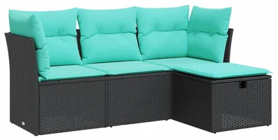 Obrázok produktu pre vidaXL 4-dielna záhradná sedacia súprava s vankúšmi Black Poly Rattan