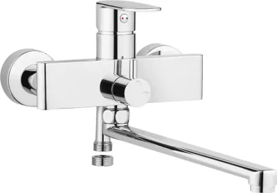 Image de Wall-mounted washbasin and bath mixer with extended spout - hose connection
