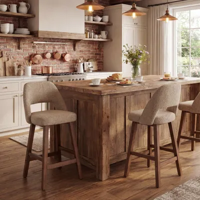 Barkruk braun, Stoffbezug, Holzgestell, 2er-Set
