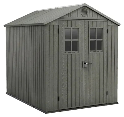 Produktbild von Darwin 6x8 - Gartenhaus 190x221x244 cm mit 2 Türen zur Werkzeugaufbewahrung, Holzoptik-Oberfläche Evotech+ aus grünem Kunstharz