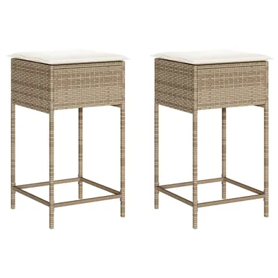 Produktbild von vidaXL Garten-Barhocker mit Kissen 2 Stk. Beige Poly Rattan