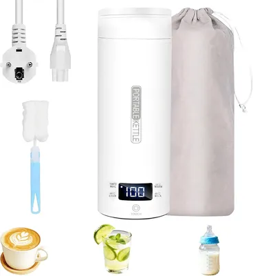 Productafbeelding van Kleine elektrische waterkoker, 500 ml / 300 W, roestvrij staal 316, automatische uitschakeling bij het koken, met 4 temperatuurinstellingen en een omkeerbaar deksel