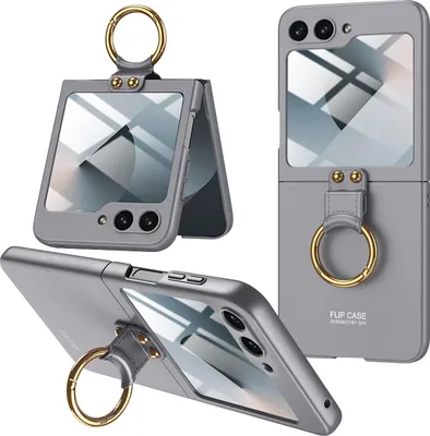 Produktbild von Hülle für Samsung Galaxy Z Flip 6 / Z Flip 7 FE Schlank Hart PC Matt Schutzhülle mit Frontdisplay Film und Ringhalter Grau