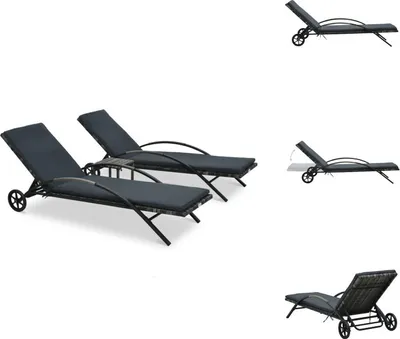 Image de vidaXL Bains de soleil avec table Poly rotin Anthracite - Bains de soleil