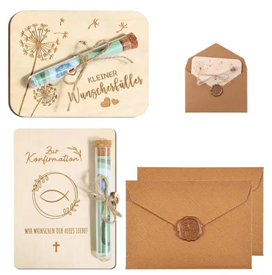 Holz-Geschenkset mit Karten & Reagenzgläsern, 2 Stück