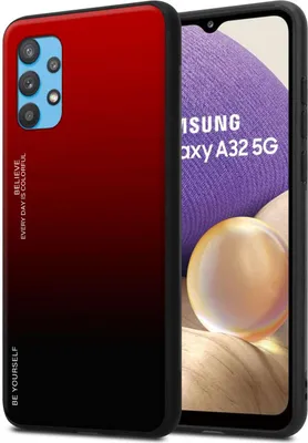 Produktbild von Cadorabo Hülle für Samsung Galaxy A32 5G in ROT - SCHWARZ Zweifarbige Schutzhülle aus Tempered Glas und TPU Silikon Back Case Cover Etui Handy Hülle