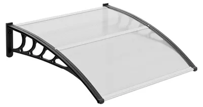 Image de Avant-toit 100x150 cm - Avant-toit pour porte en aluminium - Polycarbonate résistant aux intempéries - Protection contre la pluie avec support central - Pour porte d'entrée ou garage - Transparent