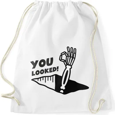 Produktbild von Turnbeutel You looked Bongoloch reingeschaut Skelett Spruch lustig Gymbag Moonworks® weiß unisize