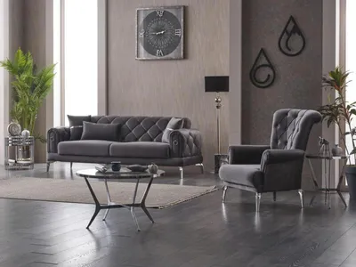 Produktbild von Couchgarnitur Sofa Polstersofa Dreisitzer Stoffsofa Grau Sessel 2tlg
