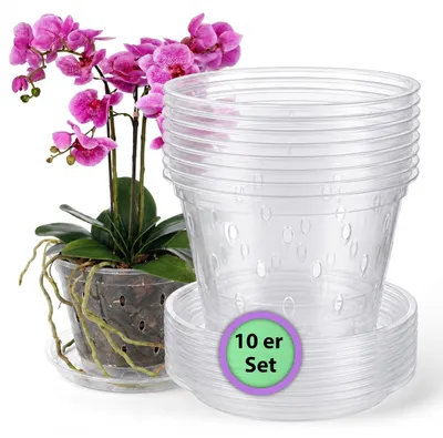 Obrázok produktu pre Sada 10 priehľadných kvetináčov pre orchideje s odvodnými otvormi