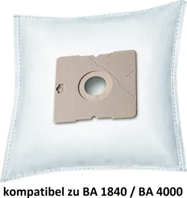 A white vacuum cleaner bag with a brown cardboard adapter in the center, placed on a white background. Text is visible at the bottom.