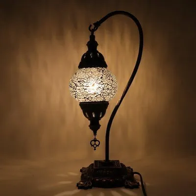 Zdjęcie produktu dla Lampa turecka – lampa mozaikowa – lampa stołowa – szyjka łabędzia – lampa marokańska – lampa orientalna – model łukowy – Ø 12 cm – wysokość 43 cm – autentyczna – ręcznie wykonana – kolorowa –