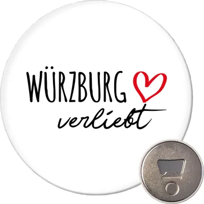 Produktbild von Huuraa Magnet Würzburg verliebt 59mm Kühlschrankmagnet rund Flaschenöffner Geschenkidee