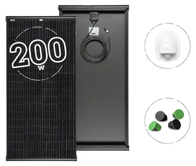 Zdjęcie produktu dla Monokrystaliczny panel solarny o mocy 200W, czarny, kompletny zestaw z zintegrowanym profilem montażowym