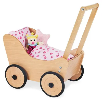 Puppenwagen aus massivem Buchenholz, 53x35x58 cm, höhenverstellbar