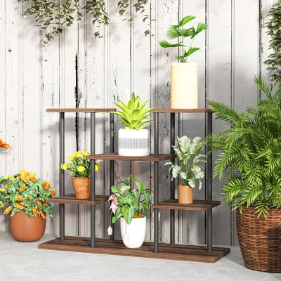 Produktbild von SUGIFT Pflanzentreppe Stahl Tannenholz, Blumenständer 4 Ebenen, Blumenregal verkohlt  |  Innen & Außen  |  5,3 kg  |  80 x 24 x 61,5 cm
