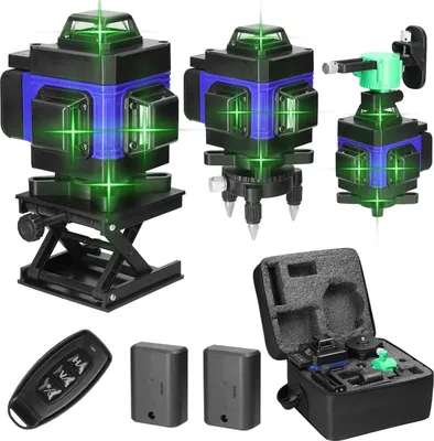 Zdjęcie produktu dla profi 4D 16-liniowa niwelator laserowy zielony 360º obrotowy automatyczny laser krzyżowy (zasięg roboczy: 25 m) IP54 ochrona przed pyłem i wodą z laserem obrotowym na dwie baterie