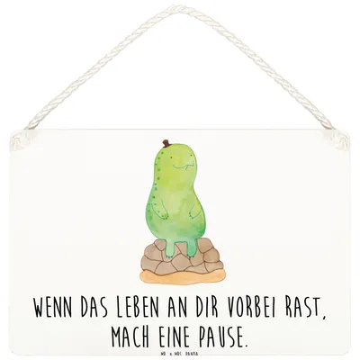 Produktbild von Mr. & Mrs. Panda Holzschild Schildkröte Pause DIN A5 - Weiß - Geschenk, Achtsam, Achtsamkeit, Türschild, wandtafel, Schild, Wandbild Holz, holzbild